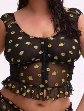 TORRID Sheer Floral Lemon Print Wire Free Bustier Bust Size 2x Fits 46-50 New